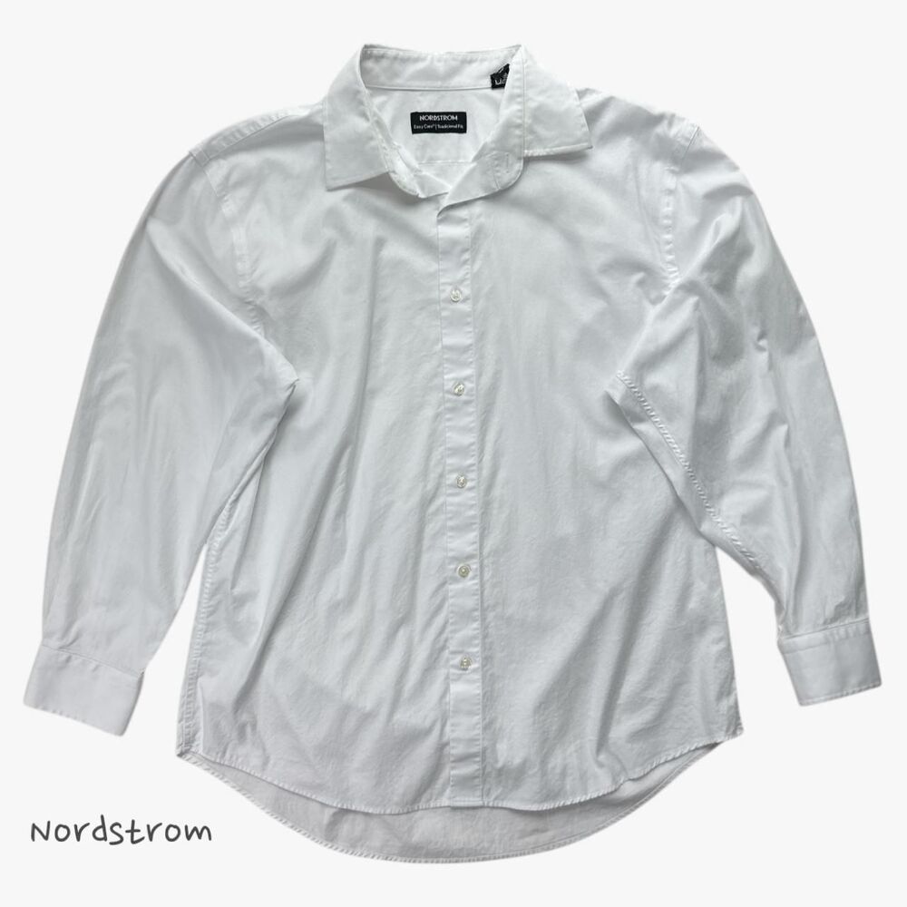 Nordstrom Men's Traditional Button Up Dress Shirt in White Size 16.5